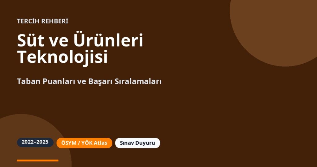 Süt ve Ürünleri Teknolojisi Taban Puanları 2026 ve Başarı Sıralamaları (2022-2025)