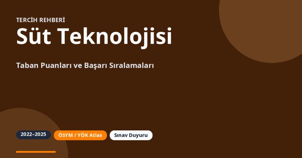 Süt Teknolojisi Taban Puanları 2026 ve Başarı Sıralamaları (2022-2025)