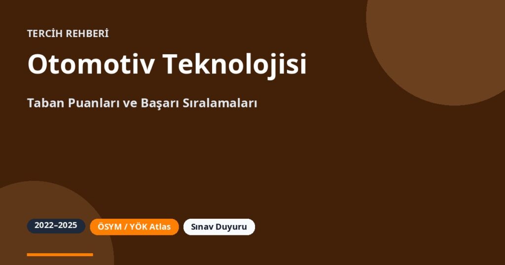 Otomotiv Teknolojisi Taban Puanları 2026 ve Başarı Sıralamaları (2022-2025)